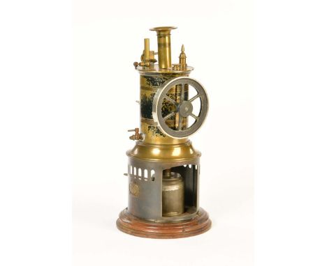 Plank, Stehende Dampfmaschine, Germany VK, 31 cm, Blech, altersbedingte LM, mit Brenner, Plank, Vertical Steam Engine, German