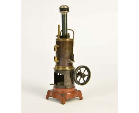 Stehende Dampfmaschine, Germany VK, 28 cm, Blech, LM, mit Brenner, Schornstein original ?, poliert, bitte besichtigen, Vertic