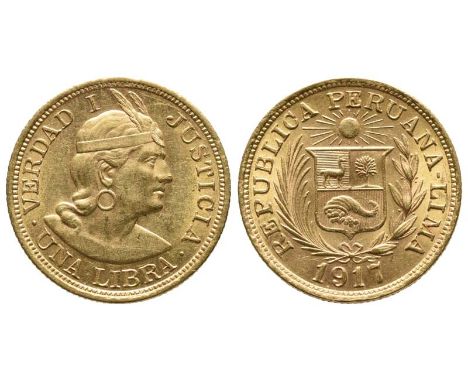 Peru, Republik, Libra  1917, Lima, Fb. 73, Sehr schön- Vorzüglich, 8 g, 