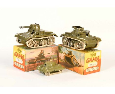 Gama, 3 Panzer, W.-Germany, 9-14 cm, Blech, UW 2x ok + hakt 1x, 2x Okt Z 1, Z 1/1-, Gama, 3 Tanks, W.-Germany, tin, cw 2x ok 