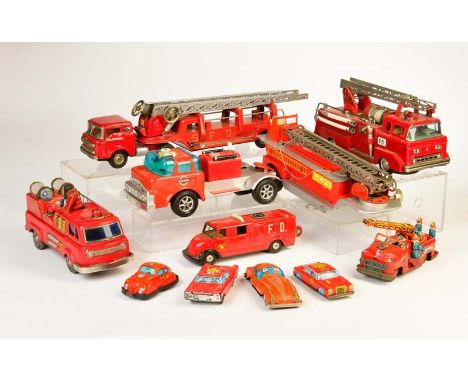 Gama u.a., 10 Feuerwehr Fahrzeuge, 11-38 cm, GemBw, teilw. Mängel, bespielt, bitte besichtigen, Gama a.o., 10 Fire Engine Veh