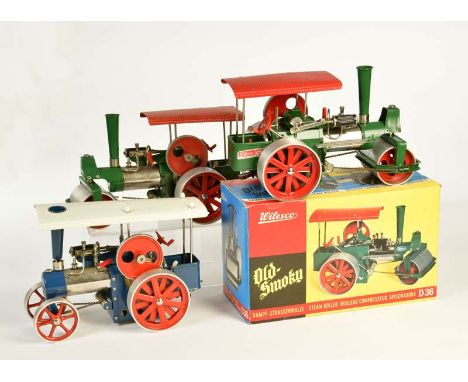 Wilesco, 3x Dampftraktor, W.-Germany, 30 cm, Blech, 1x LM, 1x Okt, Z 1-2, Wilesco, 3x Steam Tractor, W.-Germany, tin, 1x pain