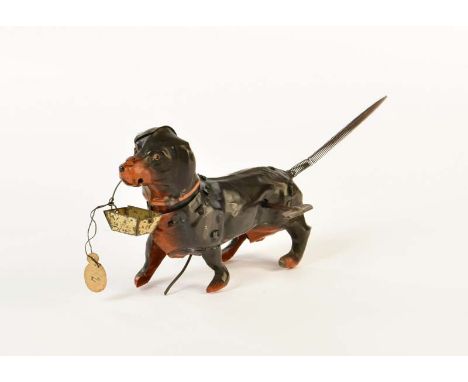 Gama, Hund mit Korb, Germany VK, 18 cm, Blech, UW ok, min. LM, Gama, Dog with Basket, Germany pw, tin, cw ok, min. paint d.