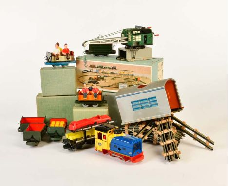 Biller, Diesel Lok + 6 Wagen + Lokschuppen + Kran 025, Germany, Spur 0, Blech, UW ok, Z 1, Biller, Diesel Loco + 6 Wagons + E