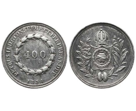 Brasilien, Kaiserreich, Pedro II. 1831-1889, 400 Reis 1834, K/M 453, nur 6197 Stücke geprägt, Sehr schön, 8,85 g, 