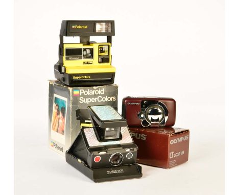 Polaroid, Olympus, 3 Kameras, teilw. Gebrauchsspuren, bitte besichtigen, Polaroid, Olympus, 3 Cameras, part. traces of usage,
