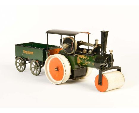 Märklin, Straßenwalze mit Anhänger "Strassenbauamt", Germany VK, 45 cm, Blech, alterbedingte LM, Märklin, Road Roller with Tr