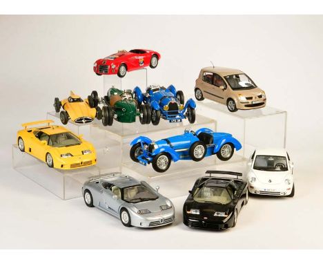 Norev, Bbutago u.a., 10 Modellautos (Bugatti, VW u.a.), 1:18, teilw. Mängel möglich, meist Z 1, für Selbstabholer, Norev, Bbu