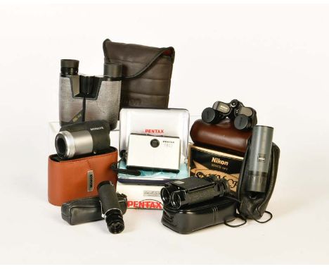 Minox, Nikon u.a., 7 moderne Ferngläser, meist sehr guter Zustand, Minox, Nikon a.o., 7 modern Binoculars, mostly very good c