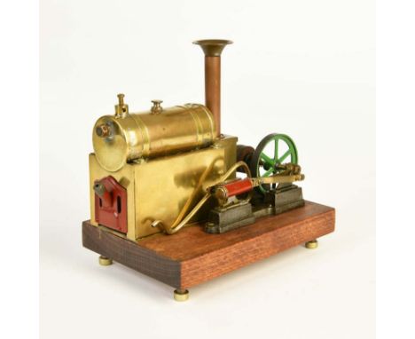 Dampfmaschine auf Holzsockel, 20x13x19 cm, LM, ungemarkt, teilw. Eigenbau, bitte besichtigen, Steam Engine on Wooden Socle, u