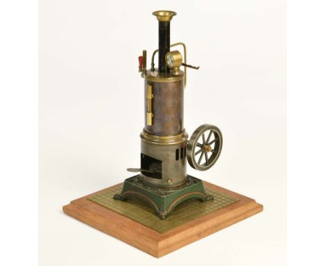 Märklin, Stehende Dampfmaschine auf Holzsockel, Germany VK, 34,5 cm, Blech, mit Brenner, Z 1-2, Märklin, Vertical Steam Engin