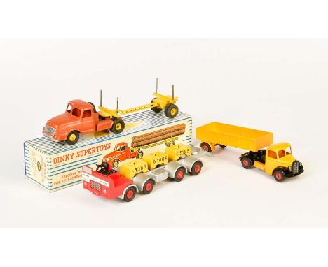 Dinky Toys + Dinky Supertoys, 3x LKW, England + France, Druckguss, min. LM,  teilw. farblich ausgebessert, Dinky Toys + Dinky