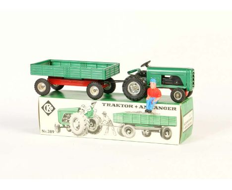 Kellermann, Traktor + Anhänger 389, W.-Germany, 32 cm, Blech, Friktion ok, Okt Z 1, Z 1, Kellermann, Tractor + Trailer 389, W