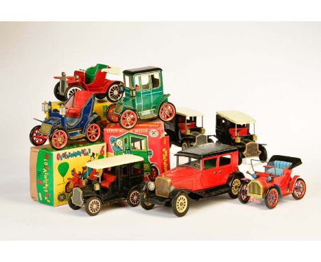 Bandai u.a., 8 Oldtimer, Japan u.a., Blech, 3x Okt, Z 1-4, Bandai a.o., 8 Vintage Cars, Japan a.o., tin, 3x box, C 1-4