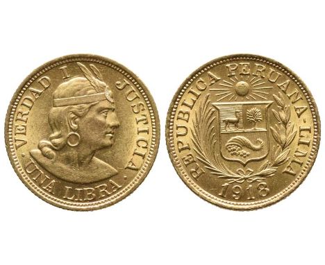 Peru, Republik, Libra 1918, Lima, Fb. 73, Vorzüglich, 8 g, 