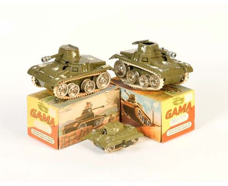 Gama, 3 Panzer, W.-Germany, 9-14 cm, Blech, UW 3x ok, 2x Okt Z 1, Z 1/1-, Gama, 3 Tanks, W.-Germany, tin, cw 3x ok, 2x box C 