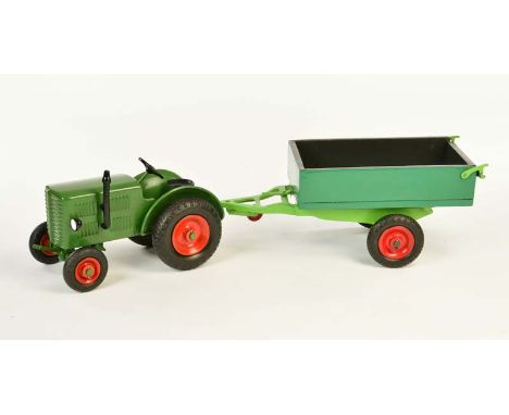 Fliether, Wuppertal: Schwerer Steyr Traktor mit Anhänger, W.-Germany, 54 cm, Blech + Holz, neu lackiert, Fliether, Wuppertal: