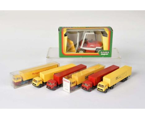 Wiking, 6 LKWs + Gama, Gabelstapler, W.-Germany, Z 1, Wiking, 6 Trucks + Gama, Fork Lift, W.-Germany, C 1