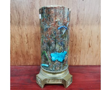 VICTORIAN CERAMIC VASE WITH BRASS BASE