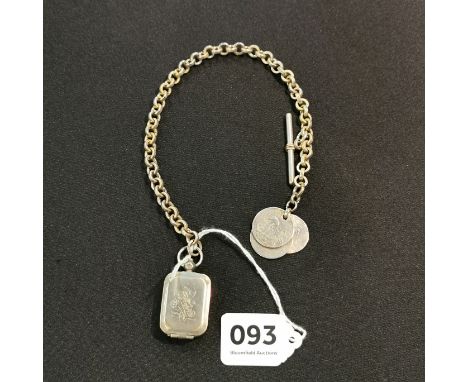 ANTIQUE WHITE METAL SNUFF BOX ON CHAIN