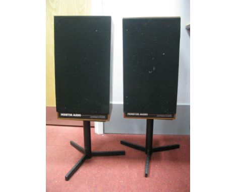 A Pair of Monitor Audio R252 Speakers and a pair of AVF speaker stands. (4)