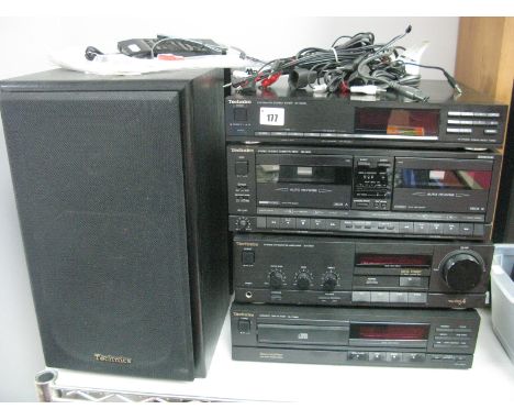 A Technics Four Section Hifi System: SU-X933 stereo amplifier, ST-X933L tuner, RS-X933 cassette deck, SL-PJ26A CD player, a p