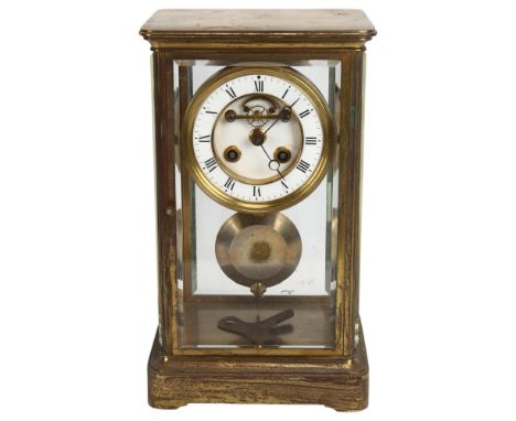 A 19th century French 4-glass regulator clock, gilt-brass case with bevel-glass panels, 8-day movement chiming on a bell, hei
