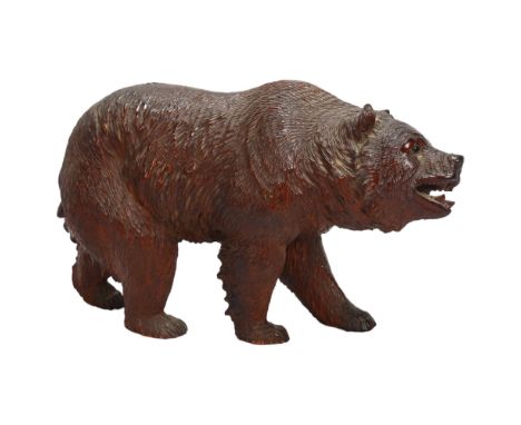 19th century Black Forest carved and stained wood bear, length 32cmGood original condition with a few very light abrasion mar