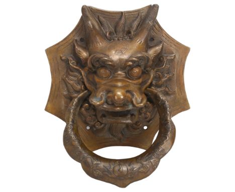 A Chinese brass dragon design door knocker, height 26cm 