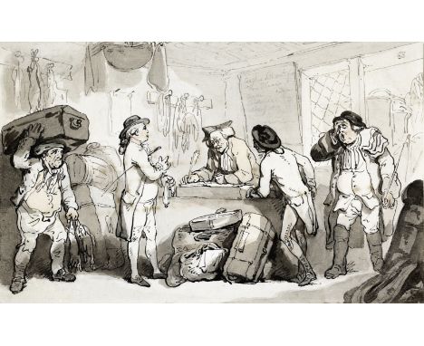 Thomas Rowlandson (London 1756-1827)The coach booking office, the artist and Henry Wigstead paying their fares pencil, pen, i