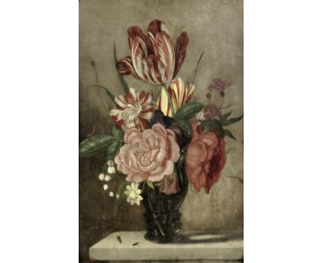 Ambrosius Bosschaert the Younger (Middelburg 1609-1645 Utrecht)Tulips, roses, lily of the valley and other flowers in a glass