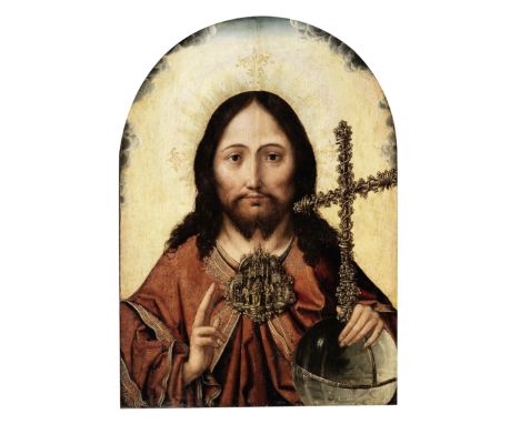 Circle of Anthonie Claessens (Bruges circa 1536-1613)Salvator Mundi oil on panel, arched top44.8 x 33.5cm (17 5/8 x 13 3/16in