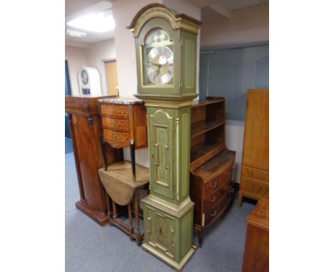 A Tempus Fugit painted longcase clock with weights 