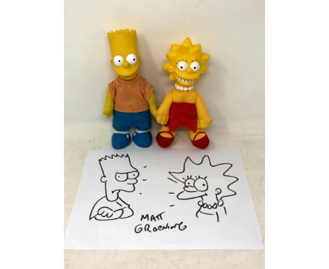 Matt Groening drawn and signed sketch of Bart and Lisa Simpson, from 'The Simpson's' (unauthenticated), along with vintage 19