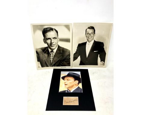 Frank Sinatra autograph mounted with colour photo, along with two vintage sepia photo of Frank date stamped 1959 and 1967 wit