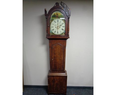 A George III inlaid oak cased longcase clock with painted dial (as found) 