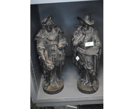 A pair of spelter figures of renaissance artists Rembrandt and Rubens