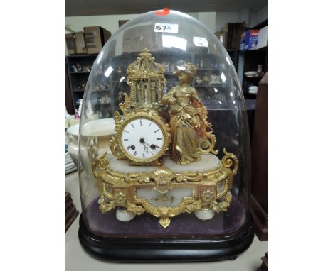 A French Ormilou gilt allabaster mantel clock (damage to dome)