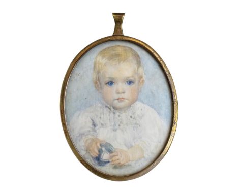 Ecole Anglaise de la fin du XIXème siècle.Portrait de jeune garçon.Encre et aquarelle. 63 x 52 mm. (Dans un encadrement en mé