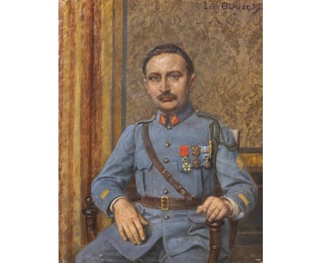 Léon GLAIZE (1842-1932).Portrait d’officier, portant la légion d’honneur et la croix de guerre.Huile sur toile, signée en hau