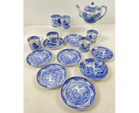 A small collection of vintage and modern blue &amp; white ceramics in Italian and Willow patterns. To include vintage Spode I