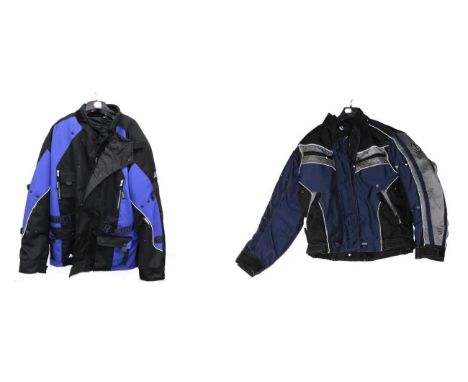 An Akito Python Blue and Black Motor Cycle Jacket, size XXXL; together with A Lady's Belstaff Padded Motor Cycle Jacket, size