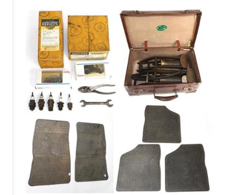 Two Vintage Foot Pumps, The Kismet Lorry and The Kismet Popular; A Vintage Michelin & Co Tyre Presser Gauge (a/f); Two Vetera