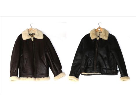 A Gent's Brown Leather and Sheepskin-Lined Flying Jacket, labelled SIZE SMALL, MADE BY TEODEM LINEAR PELLE; together with A L
