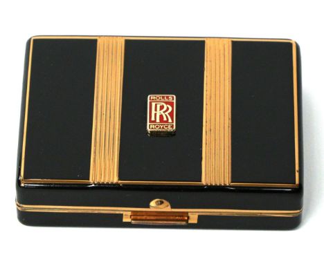 An Art Deco Black Enamelled and Gold Plated Lady Motorists Travelling Powder Compact circa 1920 and make up case for the Lady