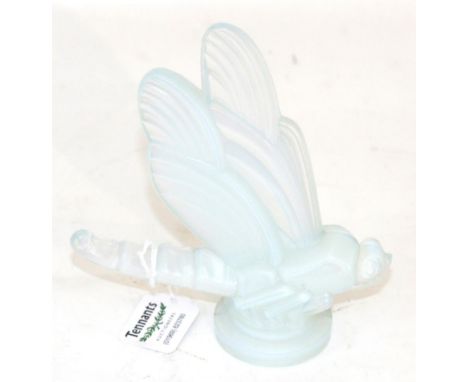 An Art Deco Sabino Opalescent Glass Libellule (Dragonfly) Car Mascot, engraved Sabino Paris and moulded SABINO PARIS, 15cm hi