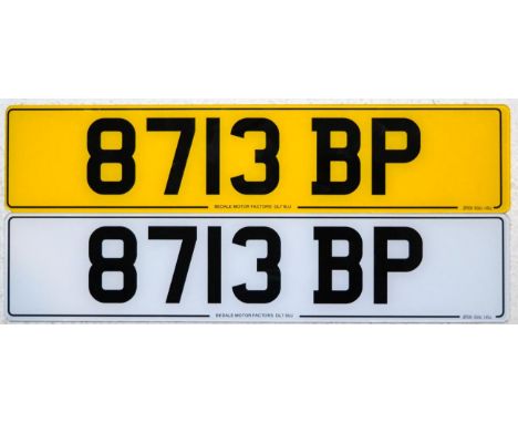 Cherished Number Plate Reg No 8713 BP, with retention certificate and photograph   Buyer's premium of 10% (+VAT) applies to t