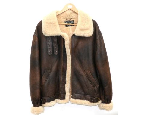 A Toff of London Vintage Brown Leather and Sheepskin Lined Flying Jacket, labelled TYPE B - 3, SWP NUMBER 2104401441, UR CONT