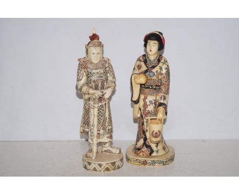 2 carved bone oriental figures