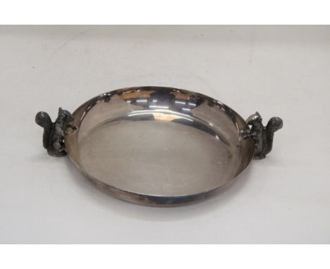 A VINTAGE VINERS SILVERPLATE TRAY DECORATED WITH SQUIRREL HANDLES